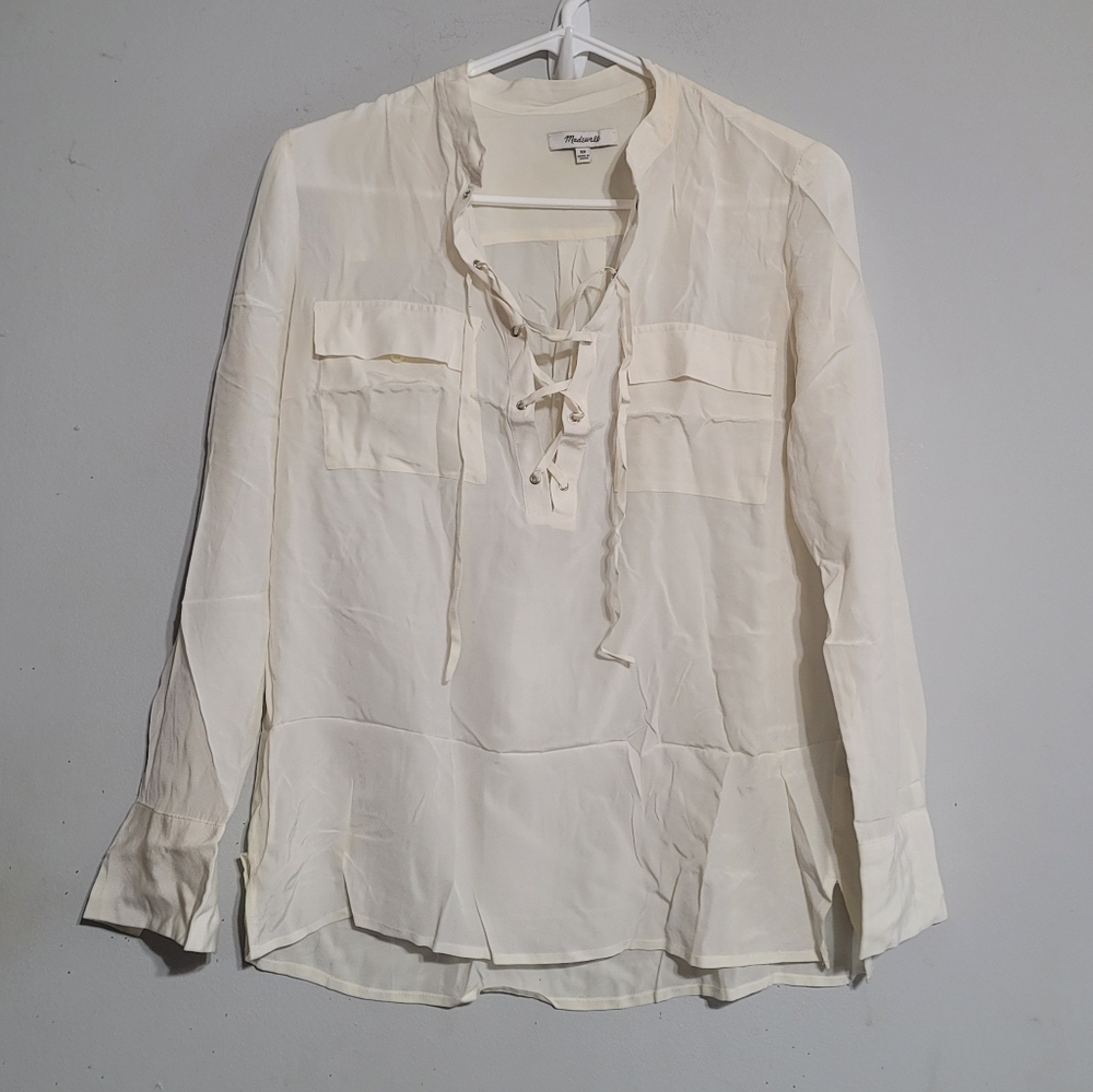 Madewell Cream Lace-Up Blouse‎ - Picture 2 of 4